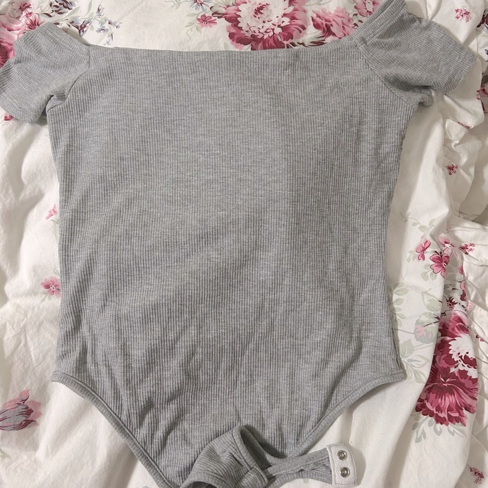 Naked Wardrobe Grey Off the Shoulder Bodysuit - Picture 2 of 7